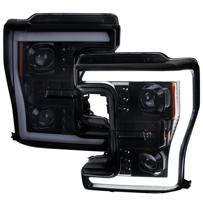 Spec-D 17-19 Ford F250 Projector Headlights SEQ LED Bar Black