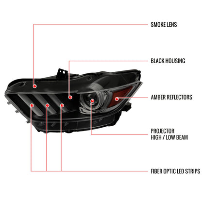 Spec-D 15-20 Ford Mustang Projector Headlights Black Smoked