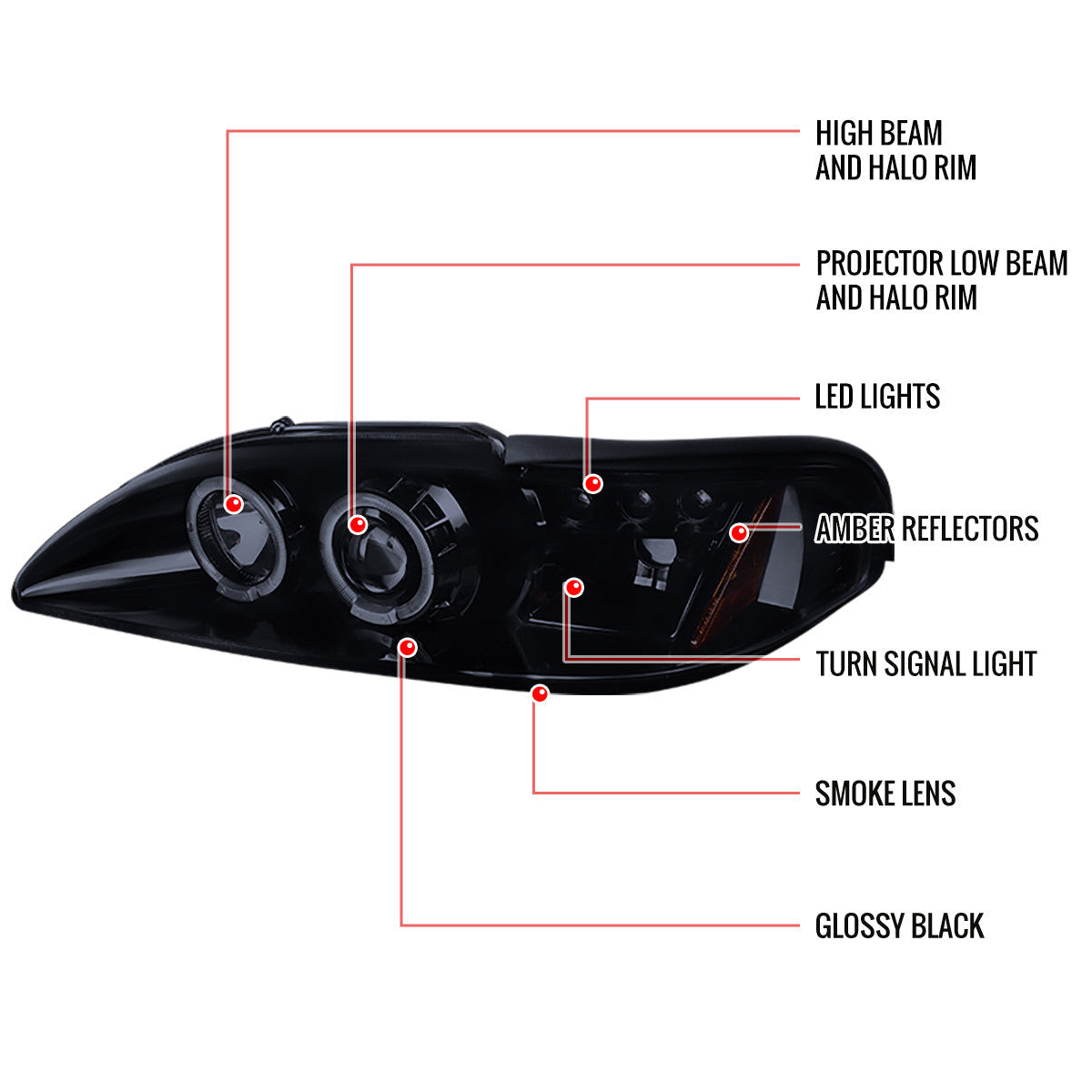 Spec-D 94-98 Ford Mustang Projector Headlights Black/Smoked