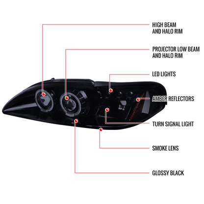 Spec-D 94-98 Ford Mustang Projector Headlights Black/Smoked