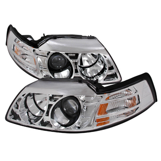 Spec-D 99-04 Ford Mustang Halo Projector Headlights Chrome