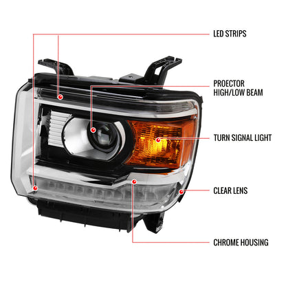 Spec-D 14-19 GMC Sierra Projector Headlights LED Strip Chrome