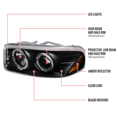 Spec-D 00-06 GMC Yukon Denali Headlights Halo Projector Black