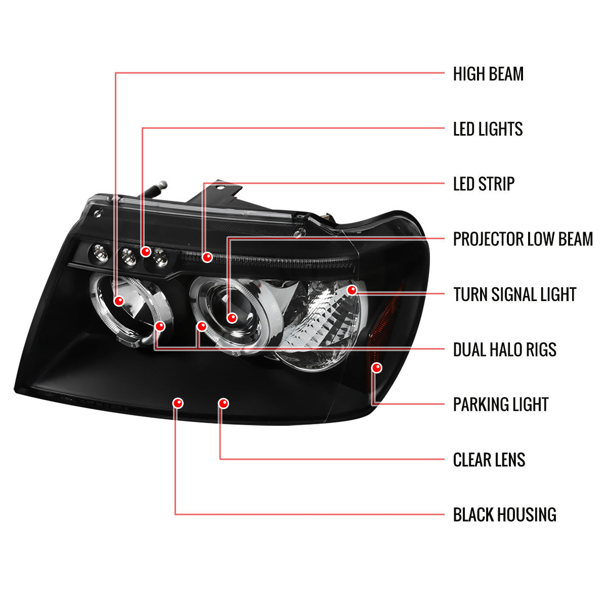 Spec-D 99-04 Jeep Grand Cherokee Dual Halo Headlights Black