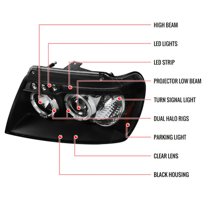Spec-D 99-04 Jeep Grand Cherokee Dual Halo Headlights Black