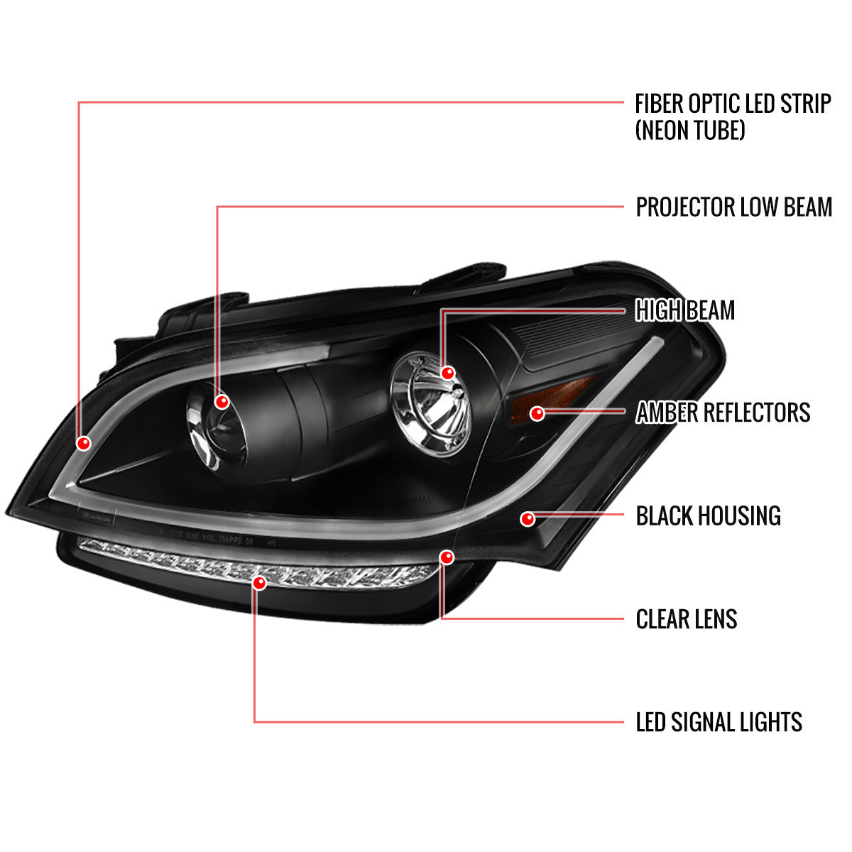 Spec-D 10-11 Kia Soul LED Bar Projector Headlights Black