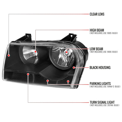 Spec-D 05-10 Chrysler 300 Headlights OEM Style Black/Clear