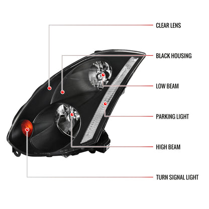 Spec-D 03-05 Infiniti G35 Coupe Headlights OEM Style Black