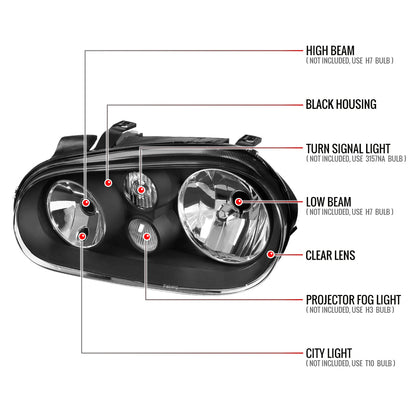 Spec-D 99-06 VW Golf Mk4 GTI/R32 Cabrio V2 Headlights OEM Style Black