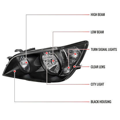 Spec-D 01-05 Lexus IS300 Crystal Headlights OEM Style Black
