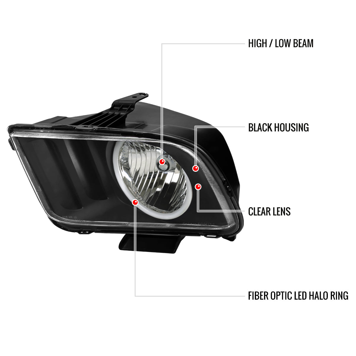 Spec-D 05-09 Ford Mustang LED Halo Headlights OEM Style Black