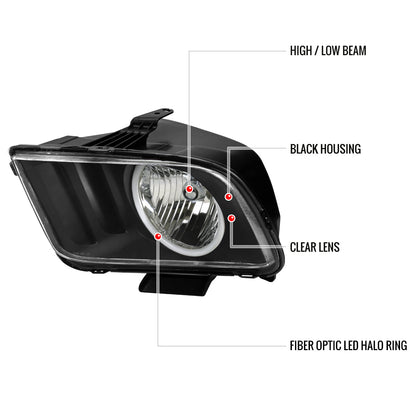 Spec-D 05-09 Ford Mustang LED Halo Headlights OEM Style Black