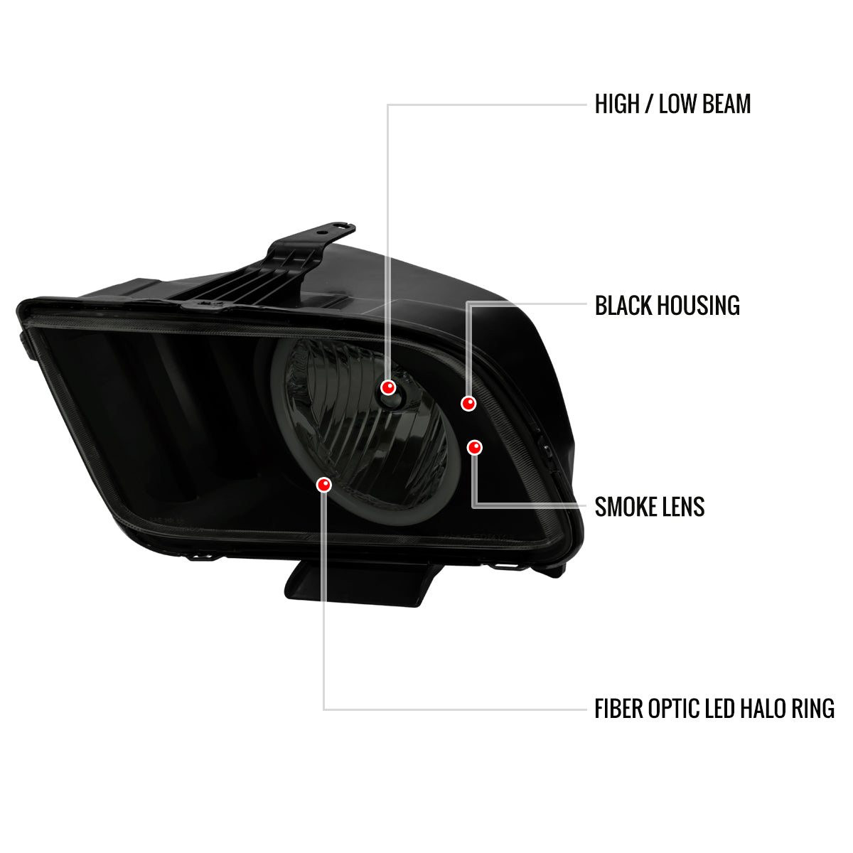 Spec-D 05-09 Ford Mustang LED Halo Headlights OEM Style Black/Smoked