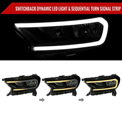 Spec-D 19-24 Ranger XL XLT Headlights OEM Style Light Bar Black/Smoked