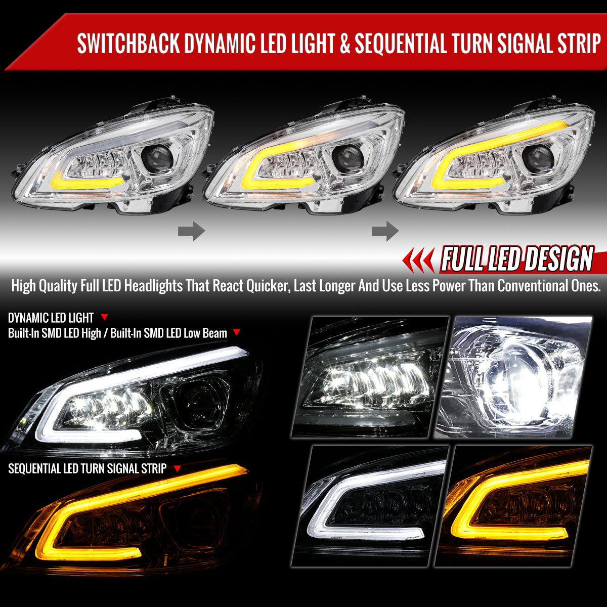 Spec-D 08-11 Benz W204 C-Class Sequential LED Headlights Chrome