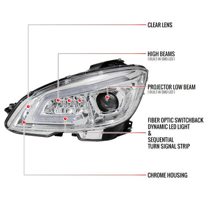 Spec-D 08-11 Benz W204 C-Class Sequential LED Headlights Chrome