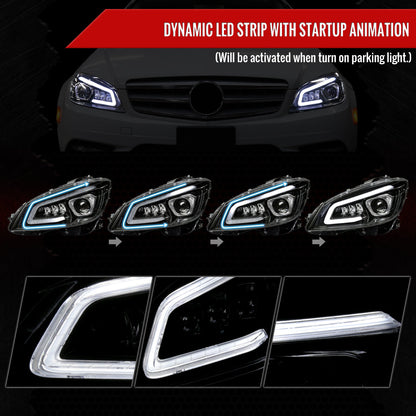 Spec-D 08-14 Mercedes C-Class W204 Headlights Sequential Black/Clear
