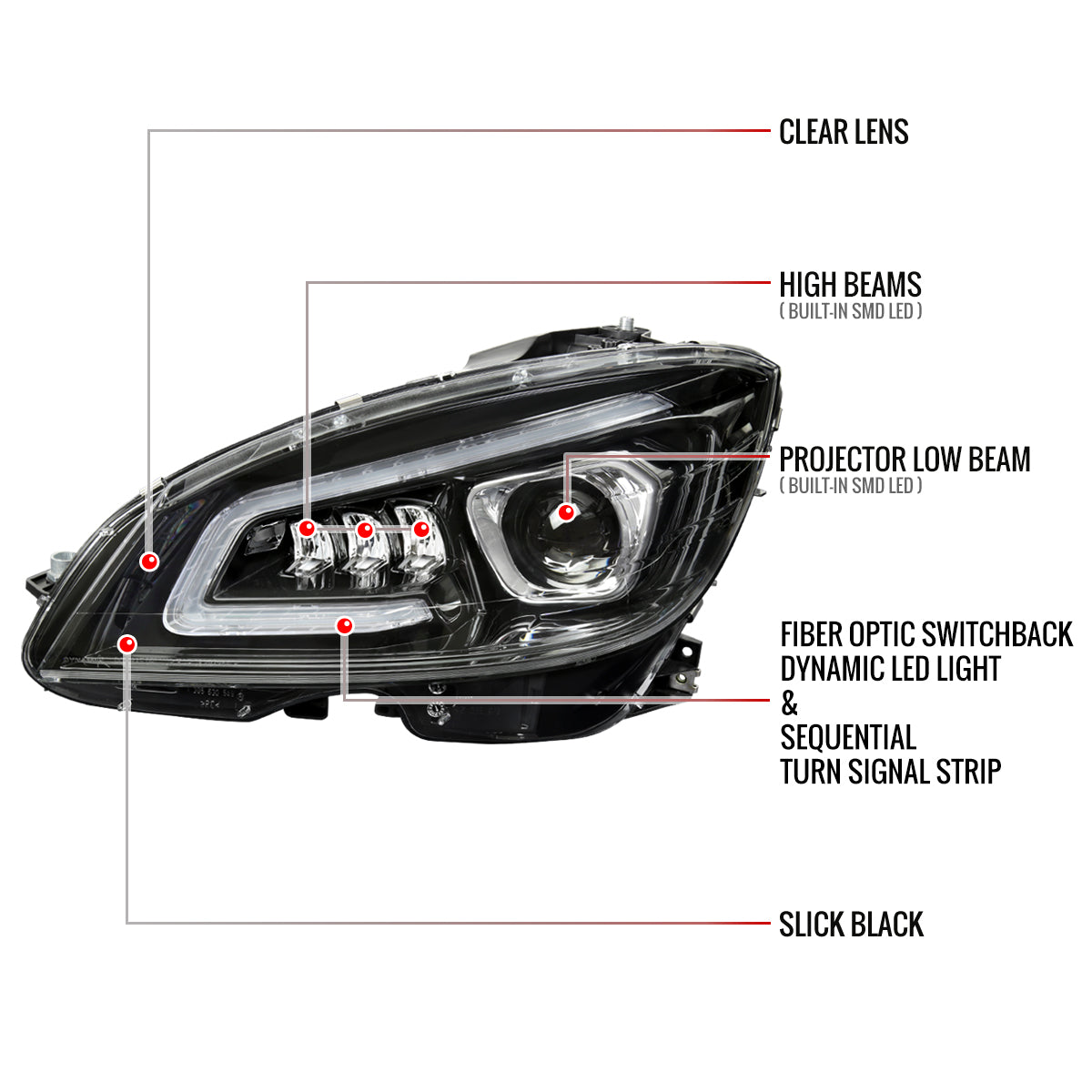 Spec-D 08-14 Mercedes C-Class W204 Headlights Sequential Black/Clear