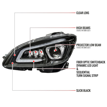Spec-D 08-14 Mercedes C-Class W204 Headlights Sequential Black/Clear
