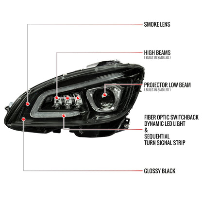 Spec-D 08-11 Benz W204 C-Class SEQ LED Headlights Black/Smoked