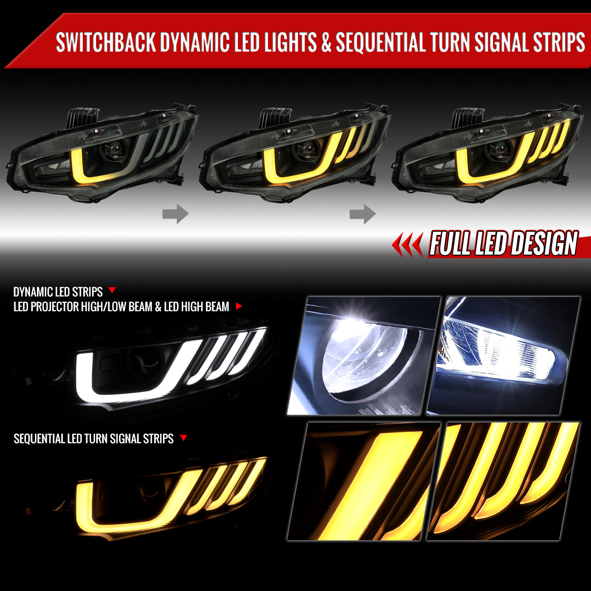 Spec-D 16-21 Honda Civic Headlights Switchback SEQ LED Black/Smoked