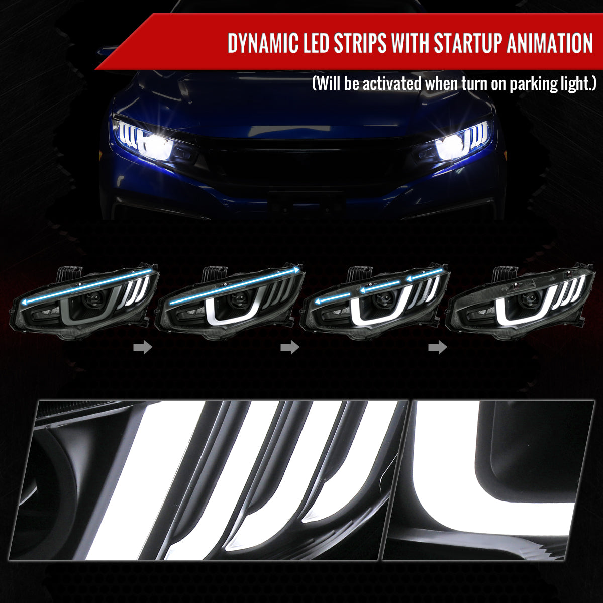 Spec-D 16-21 Honda Civic Headlights Switchback SEQ LED Black/Smoked