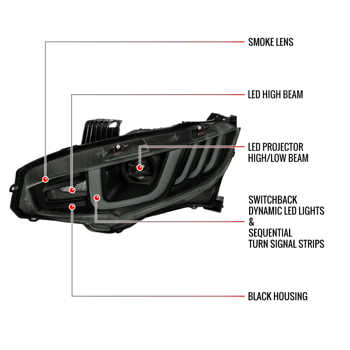 Spec-D 16-21 Honda Civic Headlights Switchback SEQ LED Black/Smoked