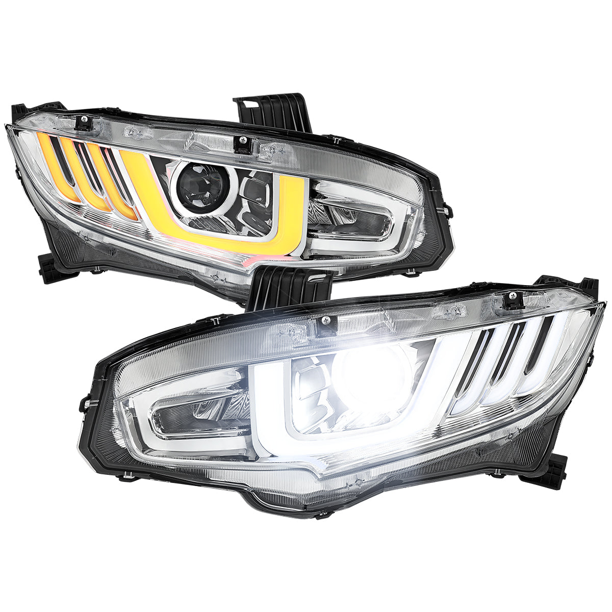 Spec-D 16-21 Honda Civic Headlights Switchback Sequential LED Chrome
