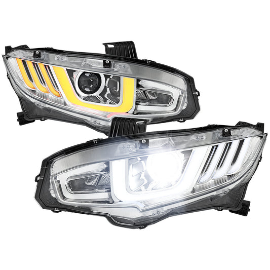 Spec-D 16-21 Honda Civic Headlights Switchback Sequential LED Chrome