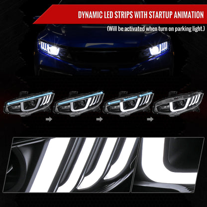 Spec-D 16-21 Honda Civic Headlights LED Switchback Sequential Black
