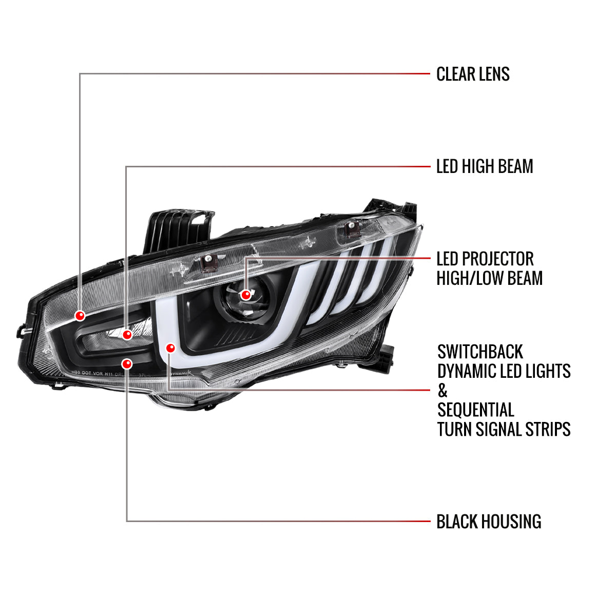 Spec-D 16-21 Honda Civic Headlights LED Switchback Sequential Black