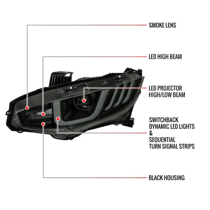 Spec-D 16-21 Honda Civic Headlights SEQ LED Black/Smoked