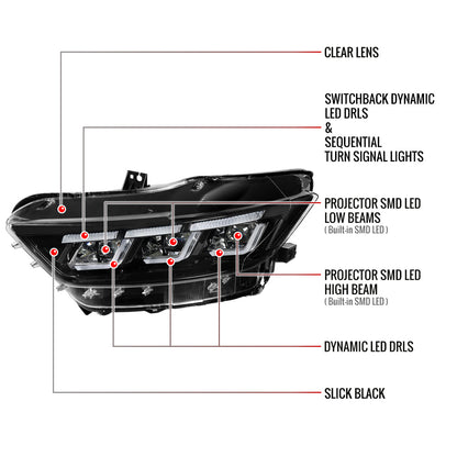 Spec-D 15-17 Mustang Headlights Sequential Start-Up Animation Black