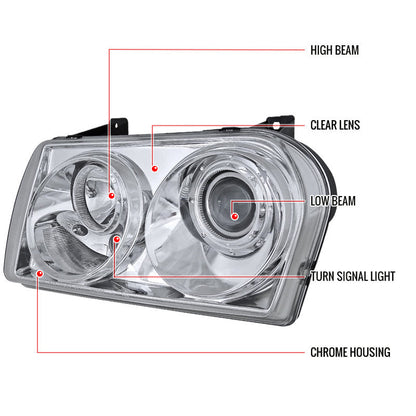 Spec-D 05-10 Chrysler 300 Projector Headlights Chrome/Clear Lens