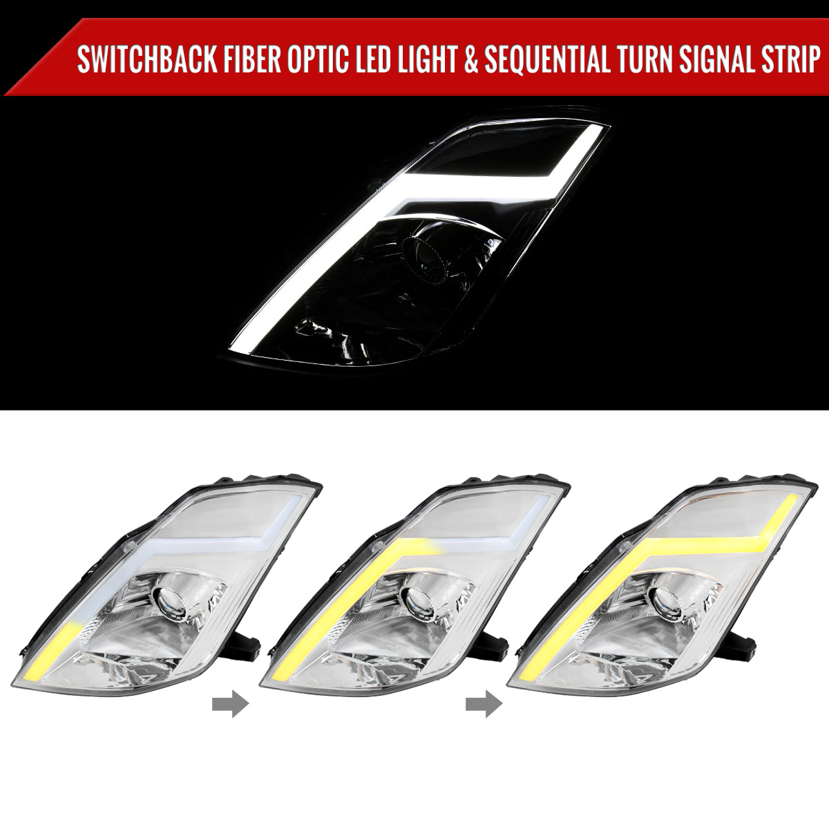 Spec-D 03-05 Nissan 350Z SEQ Projector Headlights Chrome 350Z03