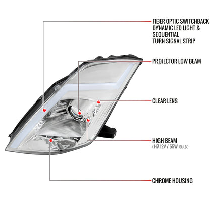 Spec-D 03-05 Nissan 350Z SEQ Projector Headlights Chrome 350Z03
