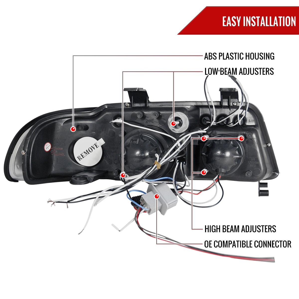 Spec-D 99-01 Audi A4/S4 Dual Halo Projector Headlights Black