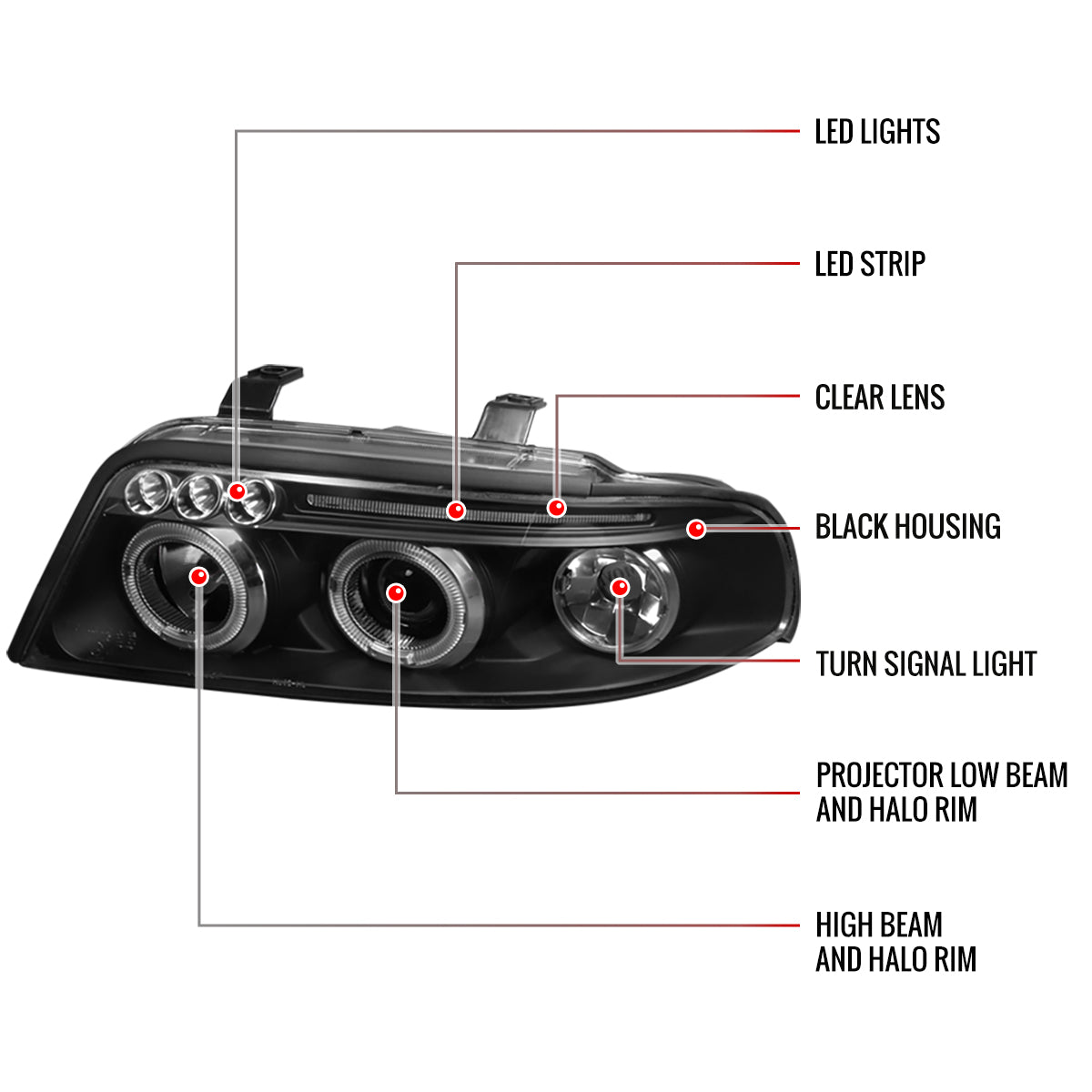 Spec-D 99-01 Audi A4/S4 Dual Halo Projector Headlights Black