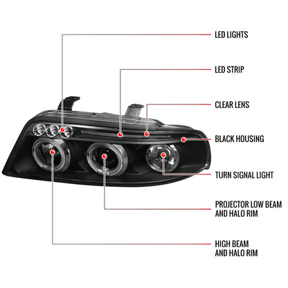 Spec-D 99-01 Audi A4/S4 Dual Halo Projector Headlights Black