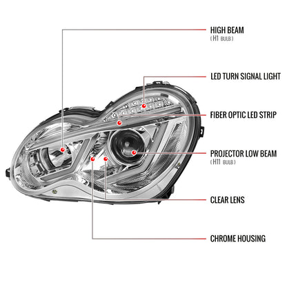 Spec-D 01-07 Mercedes C-Class W203 Projector Headlights LED Bar.