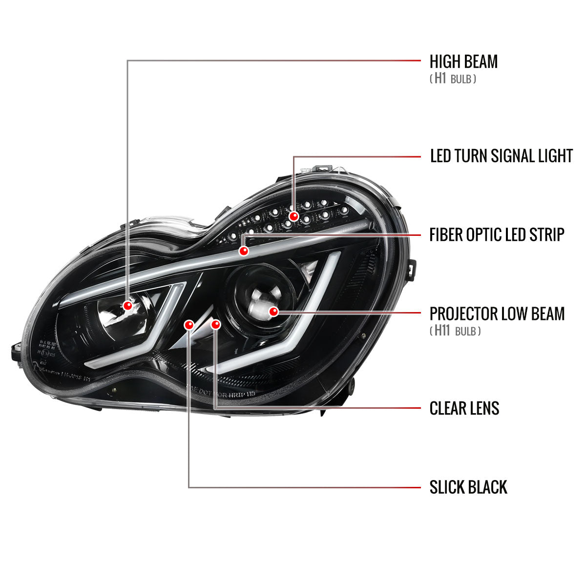 Spec-D 01-07 Benz W203 C-Class 4DR Projector Headlights LED Bar