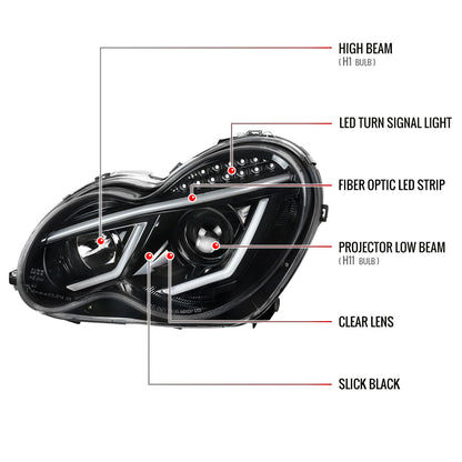 Spec-D 01-07 Benz W203 C-Class 4DR Projector Headlights LED Bar