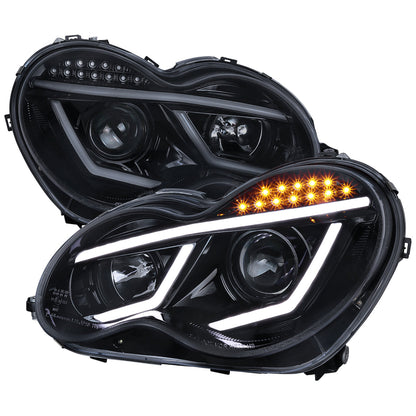 Spec-D 01-07 Benz W203 C Class 4DR LED Bar Headlights Black/Smoked