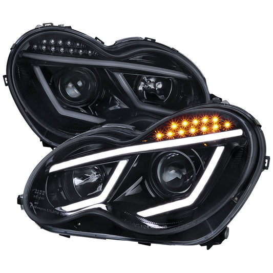 Spec-D 01-07 Benz W203 C Class 4DR LED Bar Headlights Black/Smoked