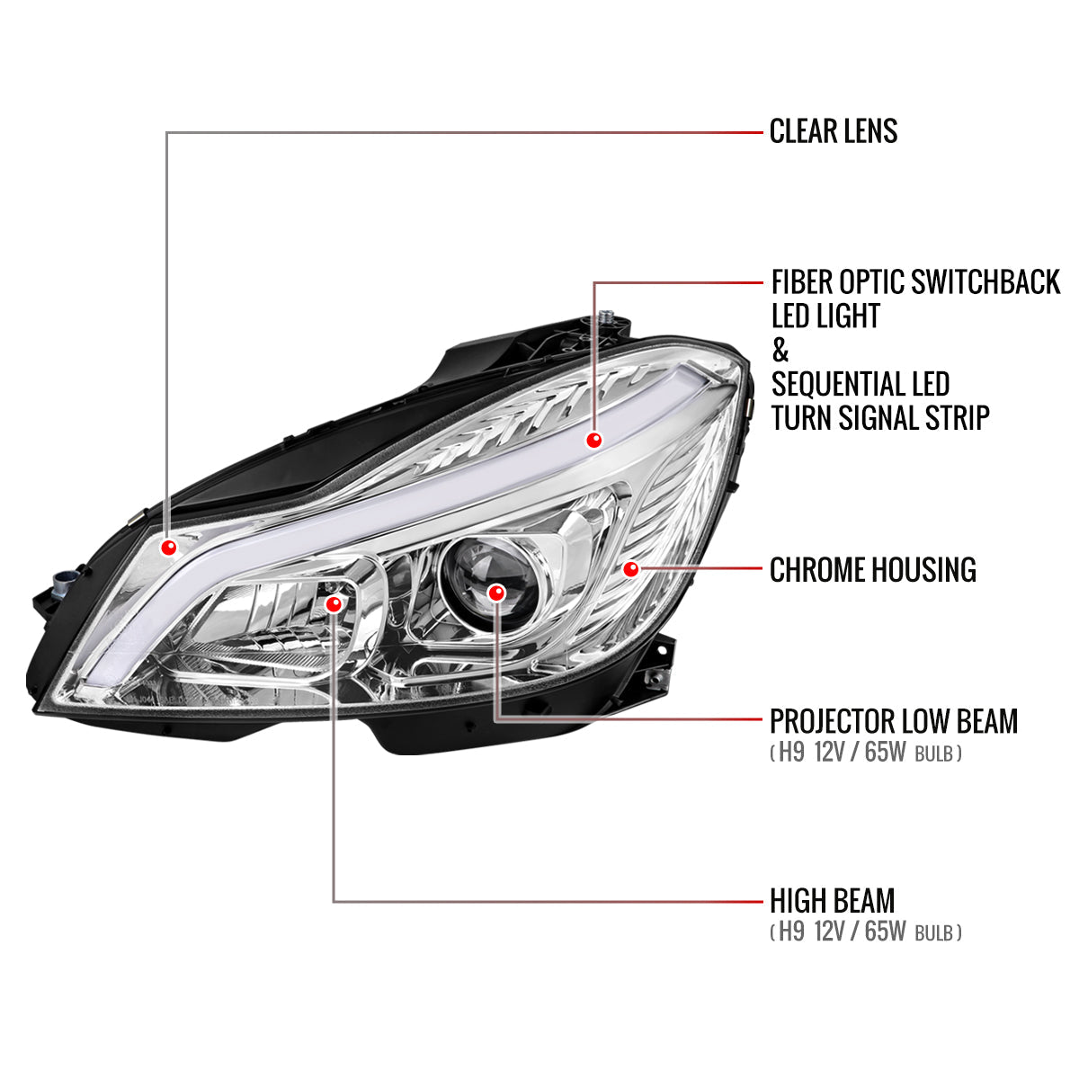 Spec-D 12-14 Mercedes W204 C-Class Headlights Sequential LED Chrome