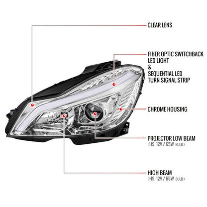 Spec-D 12-14 Mercedes W204 C-Class Headlights Sequential LED Chrome