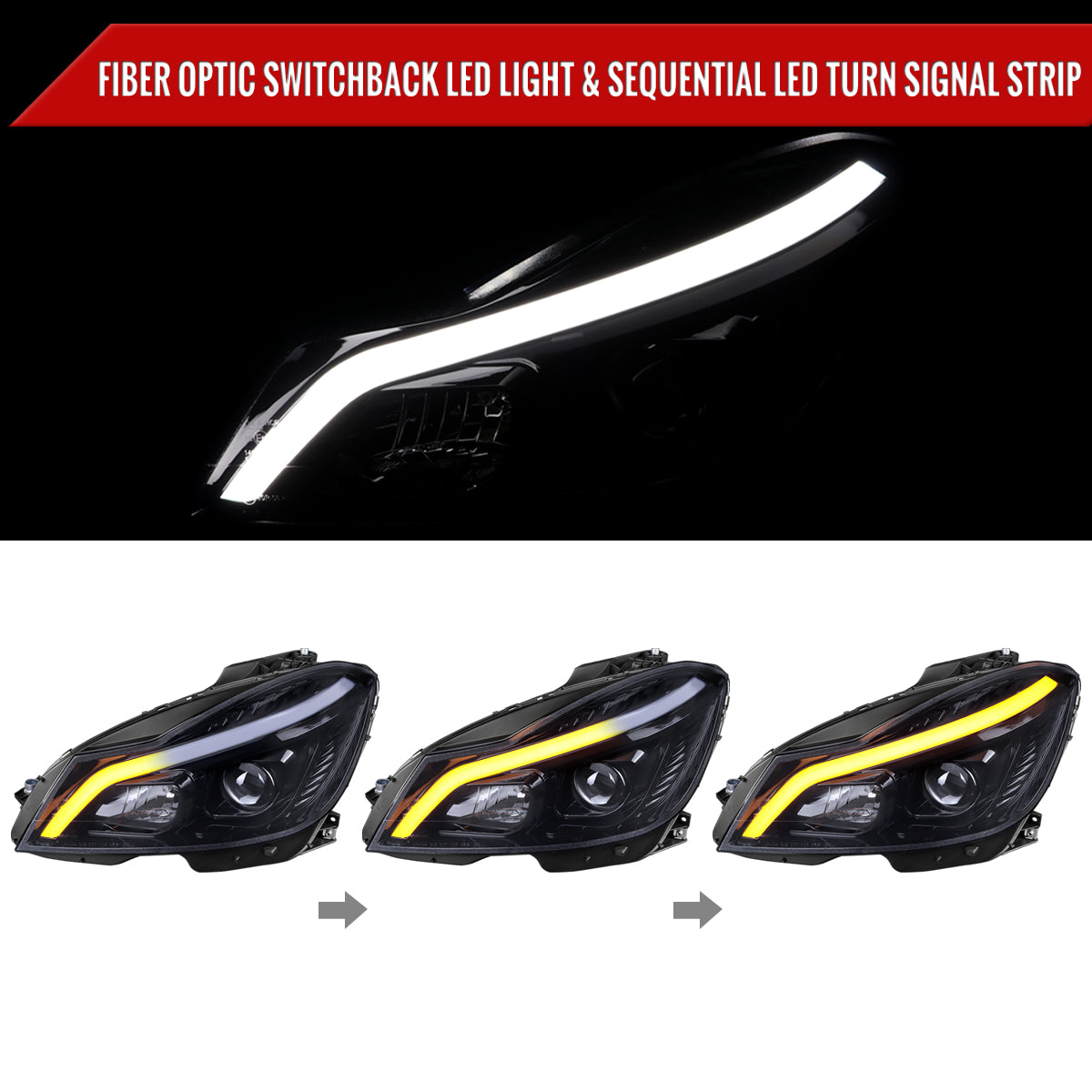 Spec-D 12-14 Mercedes W204 C-Class SEQ Bar Pro Headlights Black Smoked