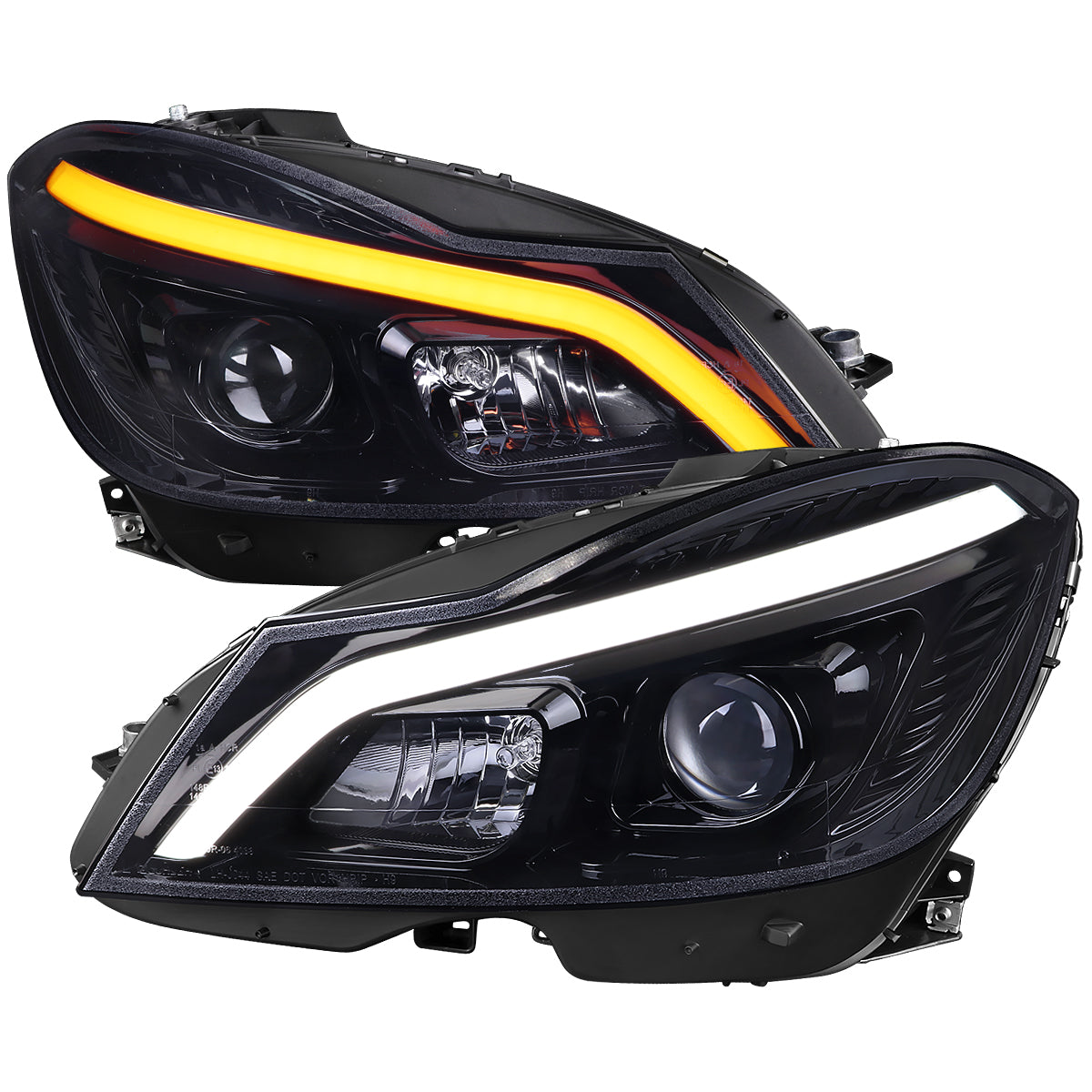 Spec-D 12-14 Mercedes W204 C-Class SEQ Bar Pro Headlights Black Smoked