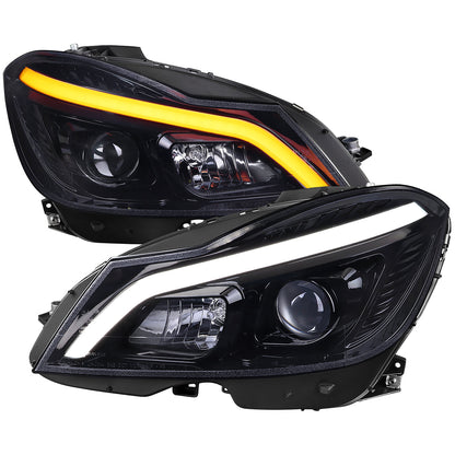 Spec-D 12-14 Mercedes W204 C-Class SEQ Bar Pro Headlights Black Smoked