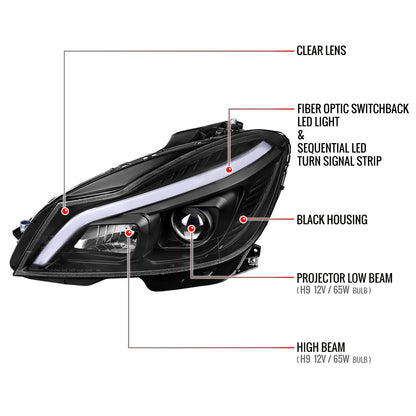Spec-D 12-14 Mercedes C-Class W204 Projector Headlights LED Turn.